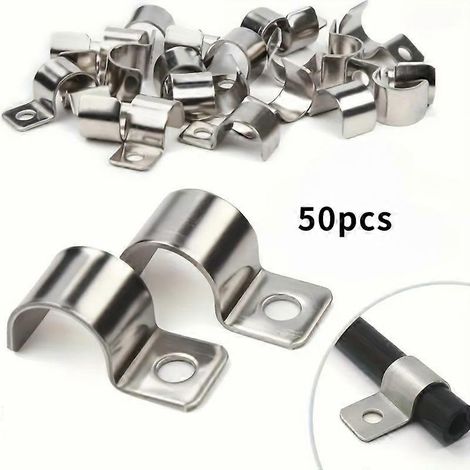 Lot de 50 serre-câbles en acier inoxydable, clips de fixation robustes en forme de U avec un seul trou de montage, anticorrosion et antirouille pour l'organisation des câbles électriques. (1/5)