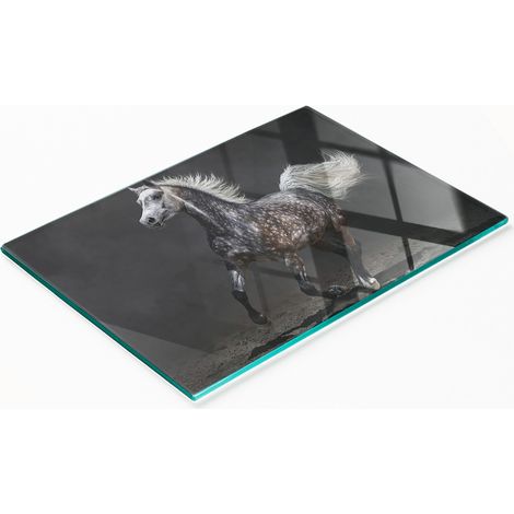 Tabla decorativa de cristal para servir aperitivos con dise帽o de caballo 谩rabe, 80x52 cm.