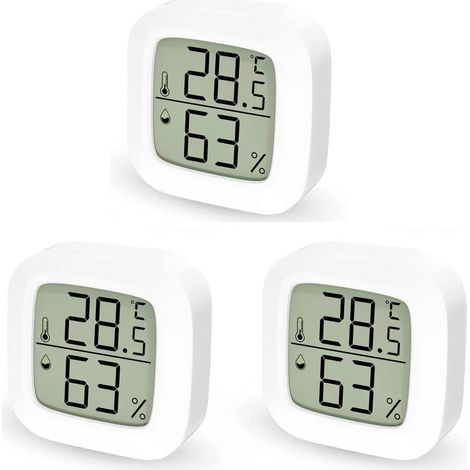 Thermometre Hygrometre Interieur Lot de 3 Petit Thermometre Maison Numérique Mini LCD Termometro Ambientale d'intérieur, Hygromètre pour Chambre à Coucher Cave à Vin, Aimanté, 6 Piles (1/5)