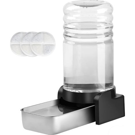 Distributeur eau chat/chien 5,7 L, gravité, bol inox, 3 filtres, sans électricité (1/4)