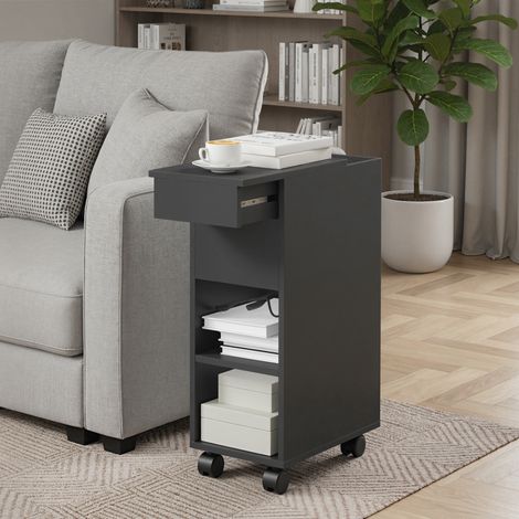 Mesa Auxiliar con Encimera Deslizante Ruedas Almacenamiento Oculto Estante Ajustable Negro (1/5)
