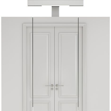 Weißer Badspiegelschrank 60 cm mit 3 Türen, LED, Schuko-Steckdose und Glasböden (1/5)