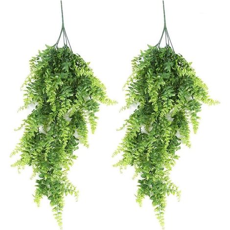 Plante Suspendue Artificielle - Feuillage Persan Vert en Plastique - Décoration Murale Jardin Intérieur Extérieur - Lot de 2 pièces (1/5)