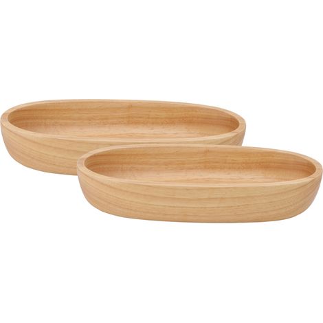2 Plateaux Ovales en Bois d'Hévéa pour Salon - Élégants et Pratiques pour Fruits et Pâtisseries