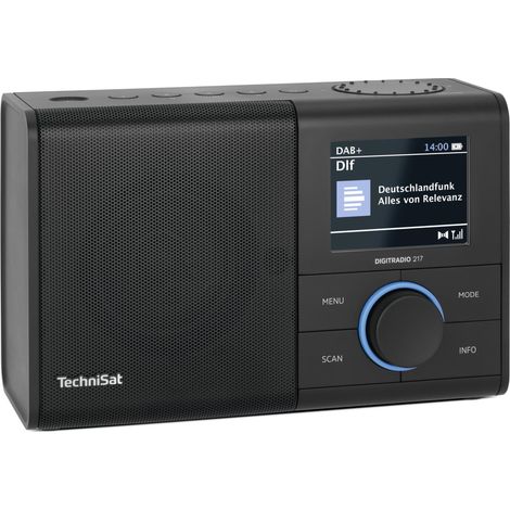 TechniSat DIGITRADIO 217 - Radio digitale Dab+ compatta e portatile (FM, display a colori, Bluetooth, preselezioni, alimentazione a rete o a batteria, doppio allarme, memoria dei preferiti) Nero