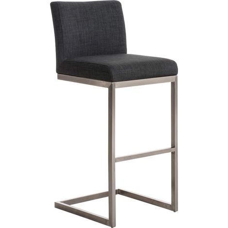 Taburete de bar x1 diseño moderno con reposapiés en tela gris oscuro y acero inoxidable 100000779 (1/5)