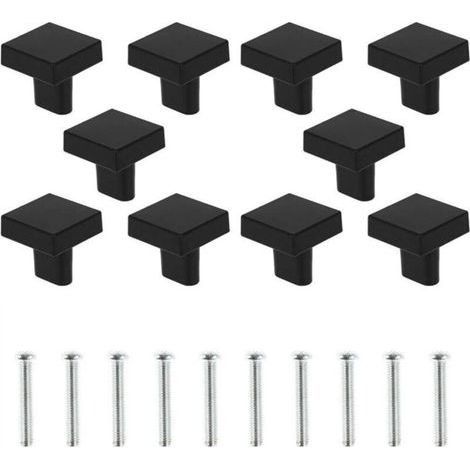 Un ensemble de 10 poignées de porte noires poignées d'armoires carrées solides poignées d'armoires de cuisine rétro (noir) (1/4)