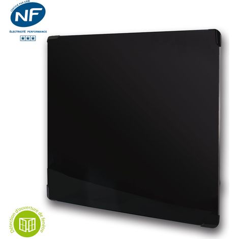 Radiateur à inertie verre 750W – Double système de chauffage – Thermostat Delta Dore – Design moderne effet miroir – IP24 (1/3)