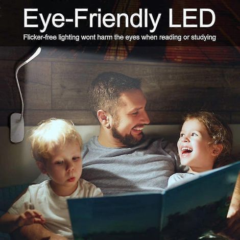 Lampe de lecture avec 16 LED, 3 niveaux de luminosité, bras pivotant à 360°, rechargeable par câble USB et pince pour lire, travailler et étudier la nuit (1/5)
