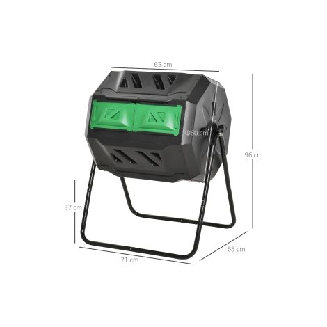 Composteur de jardin noir 160 L à 2 compartiments avec tambour rotatif et système efficace pour jardin terrasse et potager (1/5)