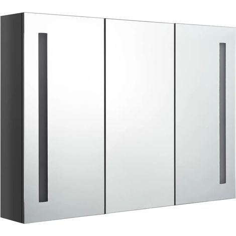 Armadietto da bagno con specchio a LED contemporaneo 89 x 14 x 62 cm con illuminazione soffusa in MDF grigio lucido 020046750