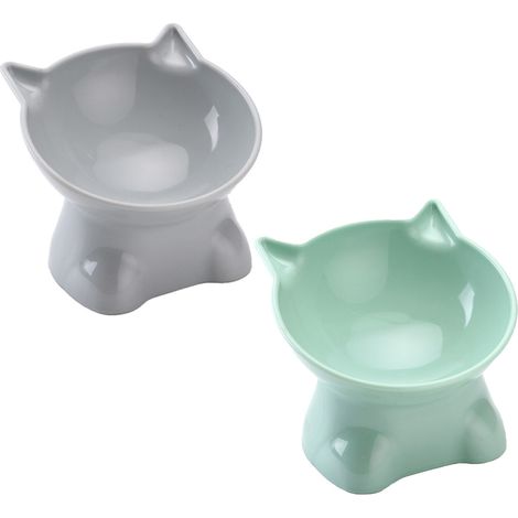 Lot de 2 gamelles hautes pour chat - verte + bleu-gris (1/5)