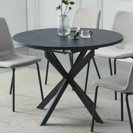 Table noire ronde 100 cm extensible style marbre pieds métal Larry (1/5)