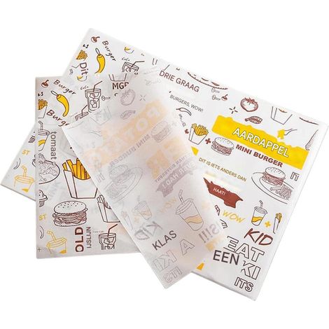 Papel Desechable - Impermeable Y Resistente Al Grasa - 36 X 26 Cm - Para Pan Sandwich Hamburguesa Patatas Fritas - 100 Unidades (1/5)