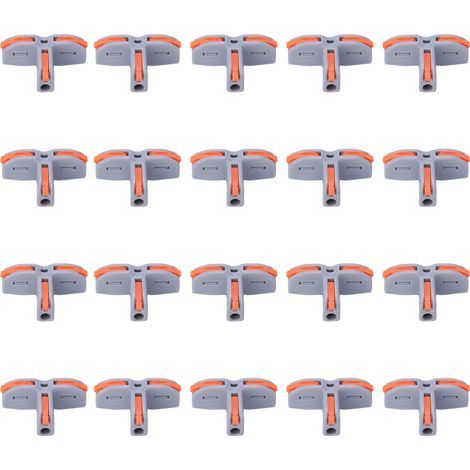 20 connecteurs de câblage à bornes rapides en forme de T, répartiteurs de câblage à pression SPLT1 (gris) (1/5)