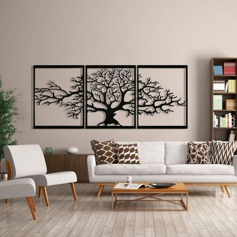 Arbre De Vie En Métal, Décoration Murale, Sculpture en métal 3D, Pour Maison, Bureau, Chambre à Coucher, Salon, Décoration extérieure, Grand lot de 3, Noir, (120.78x58.42 cm), (1/5)