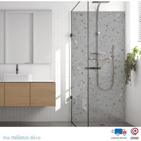 Panneau de douche : Terrazzo Pierre de Lune - Couleur gris - Alu composite - 90 - 245 (1/3)