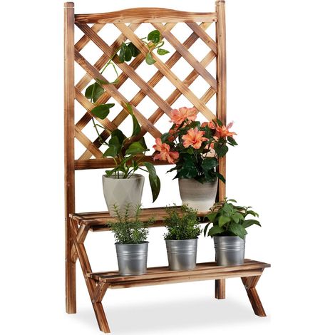 Etagère à fleurs Treillis bois escalier plantes échelle étagère plantes Grille 2 marches, brûlé (1/5)