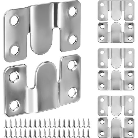 Lot de 4 paires de supports encastrés robustes en Z pour photos et miroirs lourds, fixations en acier inoxydable pour tête de lit et meubles avec 36 vis (54 x 30 mm) (1/5)
