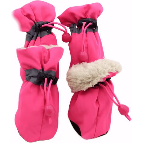 Chaussures Pour Chien - Semelle En Caoutchouc Antidérapante - Bande Réfléchissante 360° - Fermeture Élastique Réglable - Taille 6 - Rose - Lot De 4 (1/5)