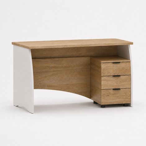 Scrittoio Con 3 Cassetti Scrivania Da Studio O Ufficio Mobile Desk Per Soggiorno E Sala Da Pranzo 136 X 74 X 67 Cm Bianco E Rovere (1/5)