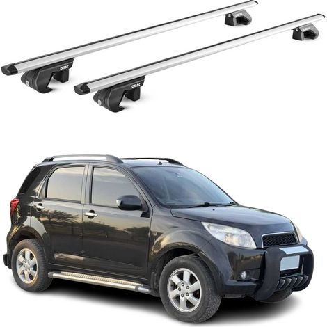 OMAC Dachträger Aluminium TÜV geprüft für Daihatsu Terios II J200 2006-2017 – Für Standard Dachreling – T Nut – Max 90 kg – 2 Schlösser Silber (1/5)