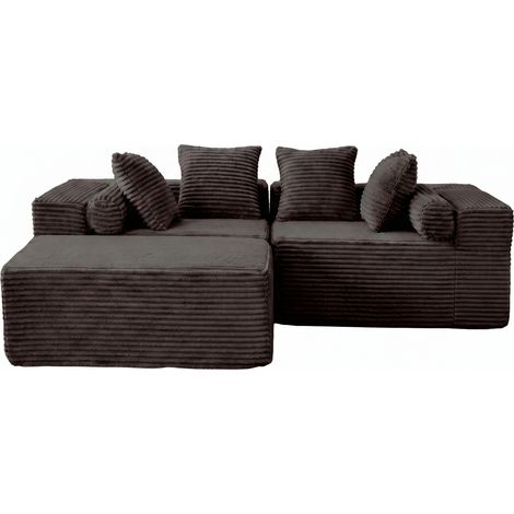 Sofá modular en L con chaise longue negra, tejido chenilla, sin instalación, HOMVRA (1/5)