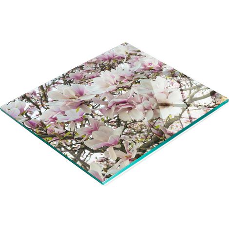 Tabla decorativa de cristal para servir aperitivos con dise帽o de flores de magnolia, 60x52 cm. (1/5)