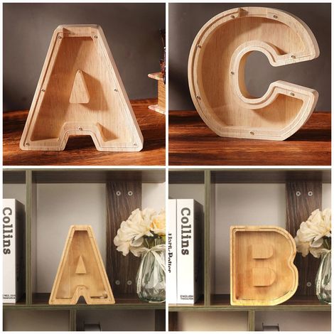 Tirelire en bois avec lettres de l'alphabet, cadeau éducatif pour enfants. (1/5)