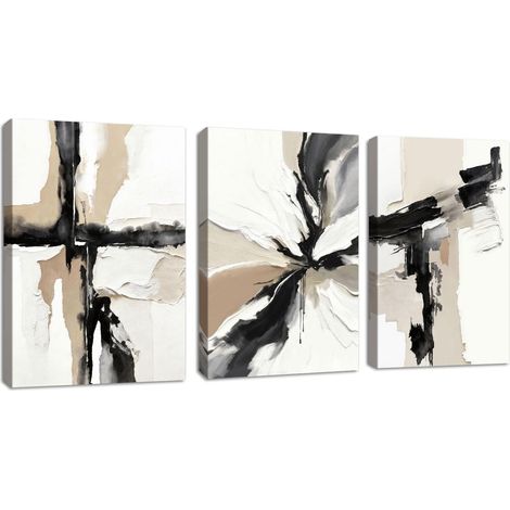3 Pcs Neutre Abstrait Tableau Decoration Murale Avec Cadre, Moderne Noir et Blanc Beige Impression Sur Toile Nordique Minimaliste Tableau Peinture Affiches Décor pour Chambre Salon Cuisine 30x40cmX3 (1/5)
