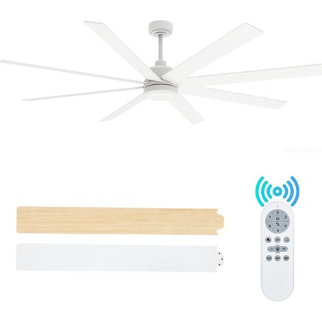 Großer Deckenventilator 72" mit Licht und Fernbedienung – 8 reversible Blätter – Leise, 6 Geschwindigkeiten – 3 CCT – Weiß