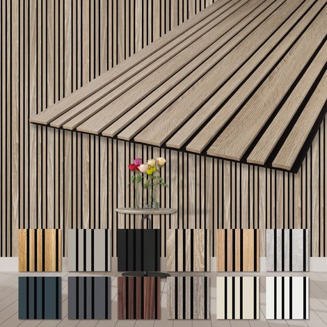 HEXIM Akustikpaneele Holz Mila 278x60cm flexible Wandpaneele Kombipaneel 1,67 m² Wandpaneele MDF Akustikfilz: APM06 - Sonoma Oak, 4 Paneele - 6.68m²