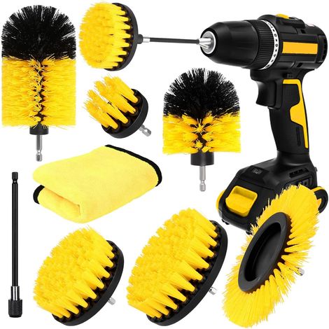 Set de huit brosses pour perceuse nettoyage accessoires pour rénovation et entretien kit de nettoyage pour surfaces variées (1/5)