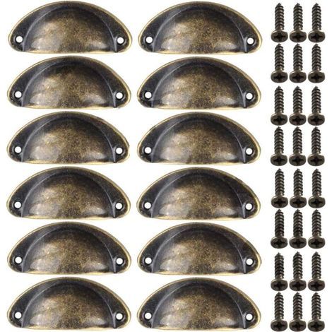 Lot de 12 poignées de meubles vintage en métal pour tiroirs, armoires, commodes, cuisines, 81 x 35 mm, Bronze (1/5)