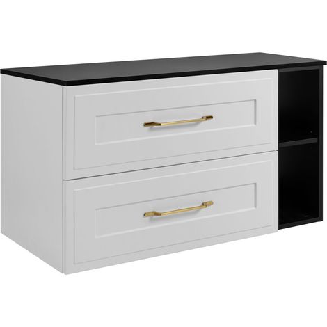 Rodan Waschbeckenunterschrank 100 cm, Weiß und Schwarz, 46 x 100 x 58,6 cm, wandhängend, MDF, 2 Schubladen und Ablage
