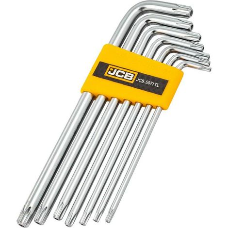 Juego de 7 llaves 5071TL Torx JCB T10-T40, para trabajos en estructuras de acero, acero Cr-V, orificio para mayor versatilidad, alta resistencia, diseño ergonómico para mejor agarre.