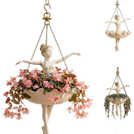 Pot de fleurs suspendu ballerine motif danseuse de ballet jardinière décorative intérieur extérieur décoration cour (1/5)