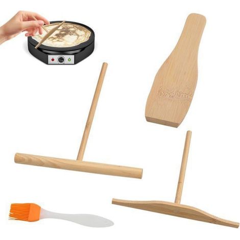 Etaleur À Crêpes - Râteau En Bois Pour Répartir La Pâte - T-Spatule Ergonomique Pour Crêpière - Lot De 4 Pièces (1/5)