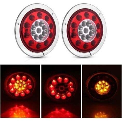 pezzi 12V-24V DC Coppia di luci posteriori rotonde da 4,3 pollici con 19 LED, freno, stop e indicatori di direzione per camion, rimorchi, auto e caravan, anello cromato, bicolore. (1/3)