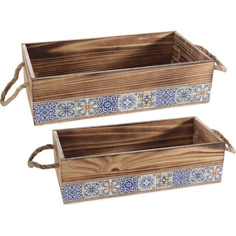 Set 2 Cassette Legno con Manici Stile Maiolica per Cucina (1/5)