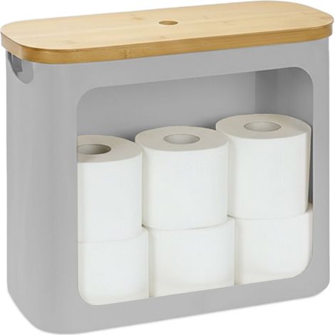Portarrollos de papel higiénico con tapa de bambú, capacidad para 12 rollos