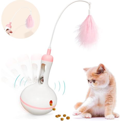 Balle Interactive Tumbler Chat avec Boule et Plumes,Jouet pour Chat Taquin,Jouet en Plumes avec Cloche pour Chat,Jouet pour Chats Interactif,Jouets Interactif Rotatif 4 en 1 pour Chats (Rose) (1/5)