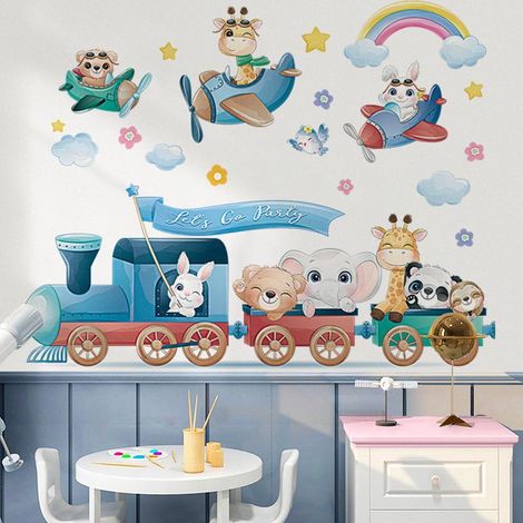 Lot de 2 stickers muraux animaux de la forêt, déco murale adhésive pour chambre, salon, fond TV (1/5)