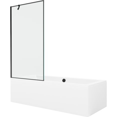 Mexen Cube baignoire rectangulaire 170 x 80 cm avec habillage et paravent à 1 volet 90 cm, motif noir - 550517080X9509007070 (1/5)