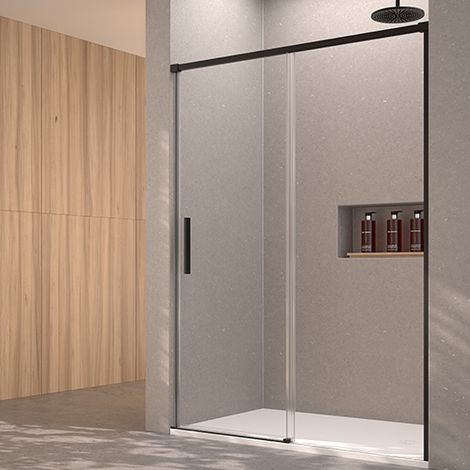 Mampara de ducha Fijo y Puerta Corredera 120x195 cm Negro Cristal templado Antical transparente 6mm (1/5)