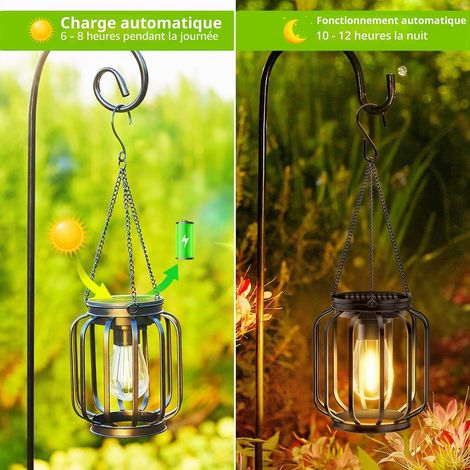 BUCASA Lampe Solaire Exterieur Jardin Suspendue, 2 Pièces Lanterne Solaire Exterieur avec Ampoule LED, IP65 Étanche Métal lumiere solaire exterieur pour Terrasse Pelouse Balcon Cour Decoration Jardin (1/4)