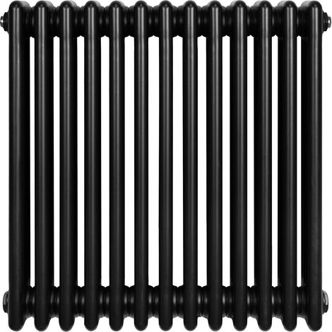 Radiateur Traditionnel à 4 Colonnes 600 x 605 mm en Acier Carbone Noir Chauffage Central Horizontale Monté Sur Mur [Brosse de Nettoyage & Supports INCLUSES]