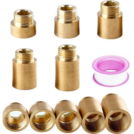 Set mit 5 Messing-Wasserhahnverlängerungen 1/2 Zoll, Außen- und Innengewinde, Innensechskant, für Sanitär- und Heizungsinstallationen (1/5)