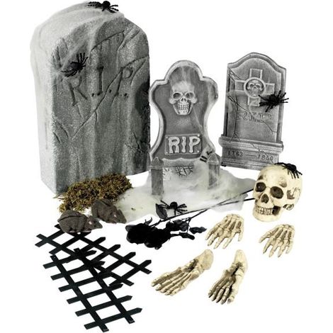 24 Piece Graveyard Collection - Grey - with Tombstones & Accessories - 36032
