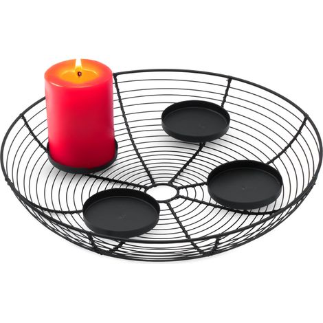Metall Gitter Adventskranz schwarz für 4 Kerzen - 35 cm - Adventskerzen Halter mit integrierter Dekoschale